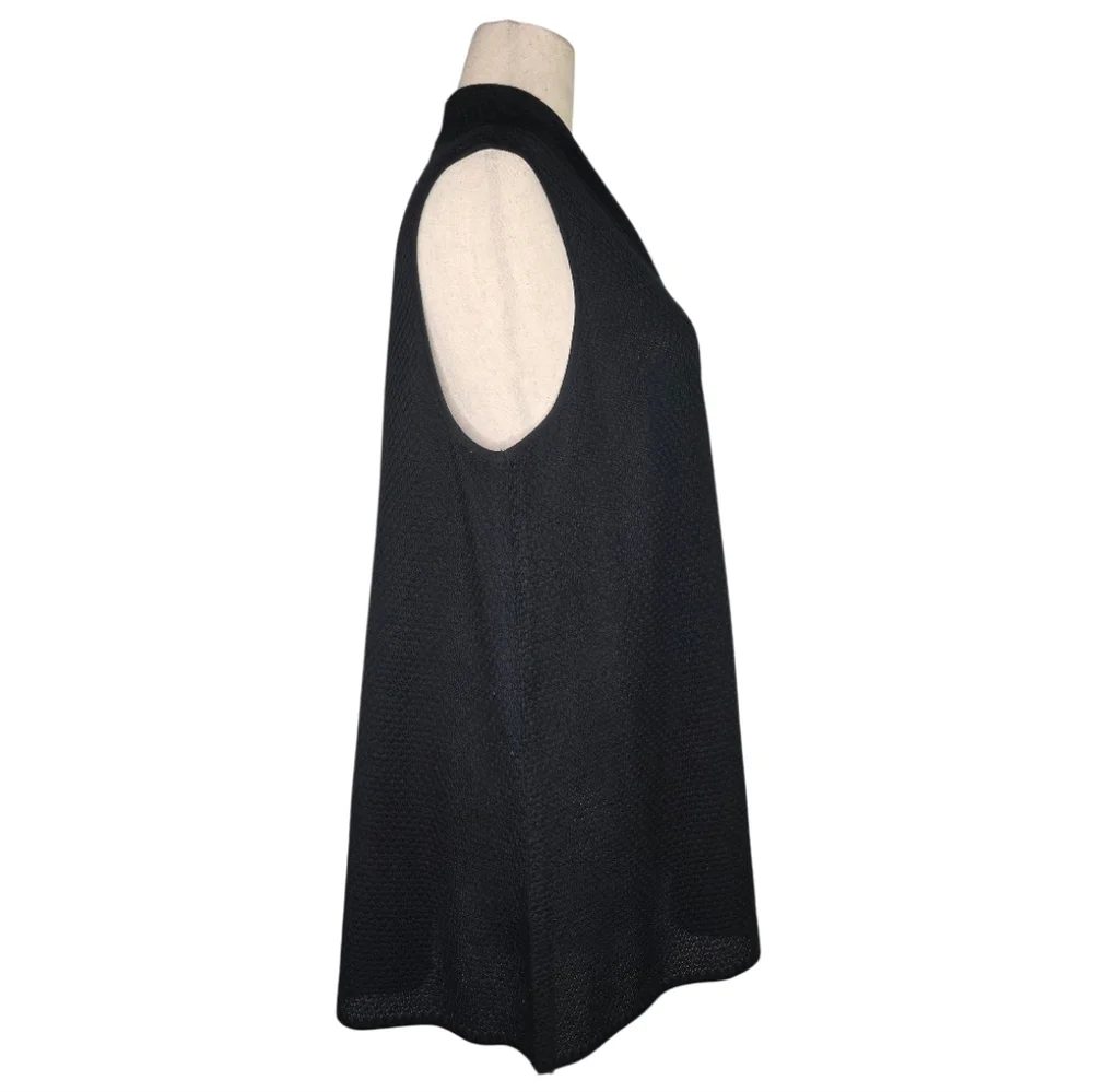 Ming Wang XL Black Textured Knit Long Sleeveless Vest Tunic Cardigan